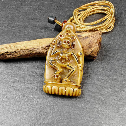 Authentic Citipati Skull Master Pendant Old Tibetan Yak Bone Amulet 42mm × 23mm