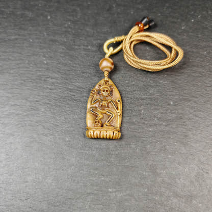 Authentic Citipati Skull Master Pendant Old Tibetan Yak Bone Amulet 42mm × 23mm