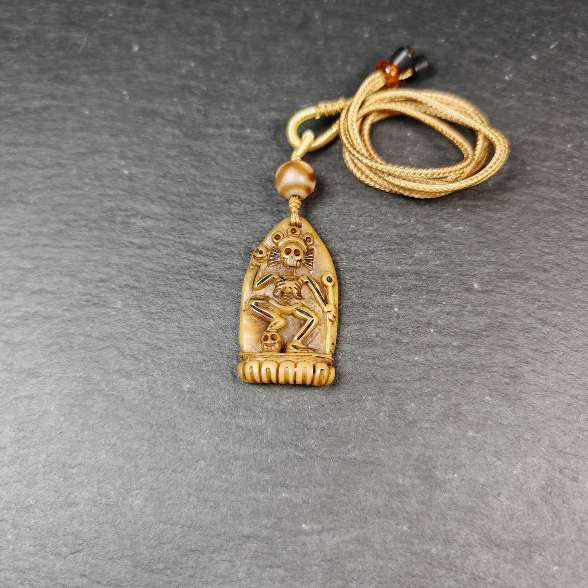 Authentic Citipati Skull Master Pendant Old Tibetan Yak Bone Amulet 42mm × 23mm