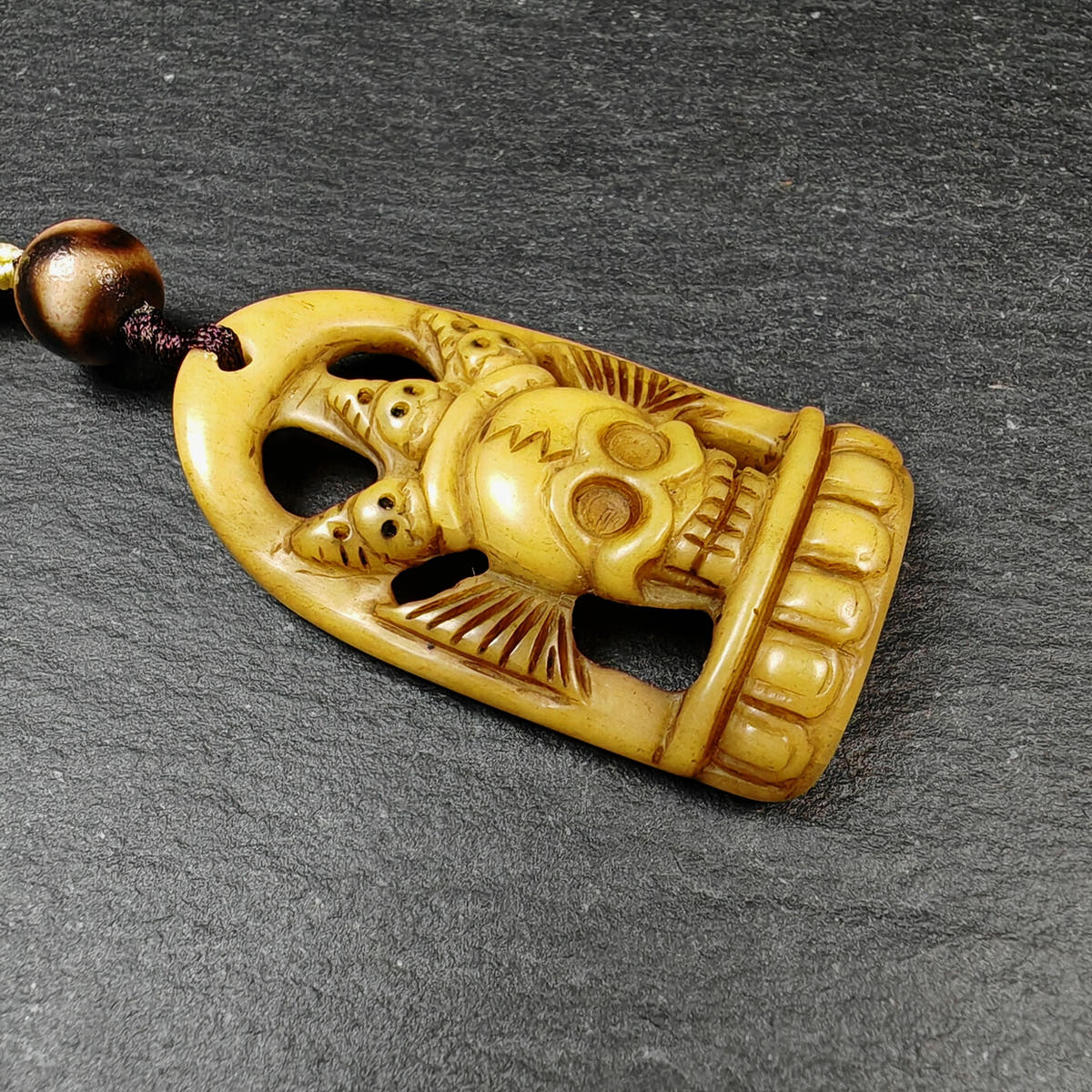 Authentic Citipati Skull Master Pendant Tibetan Yak Bone Amulet 46mm × 27mm