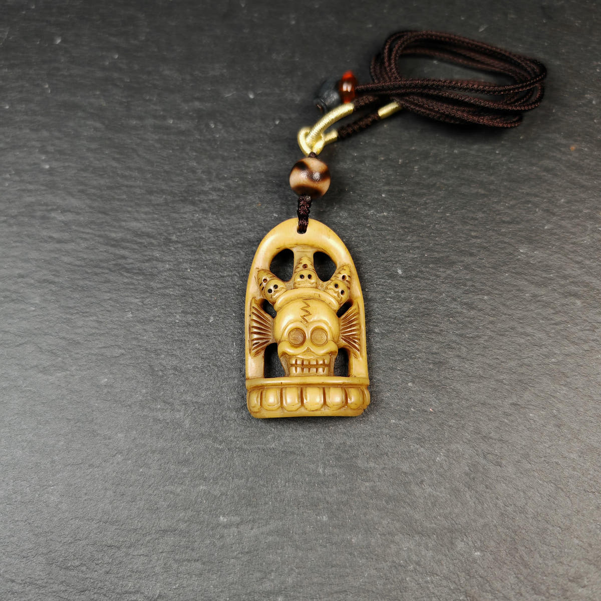 Authentic Citipati Skull Master Pendant Tibetan Yak Bone Amulet 46mm × 27mm