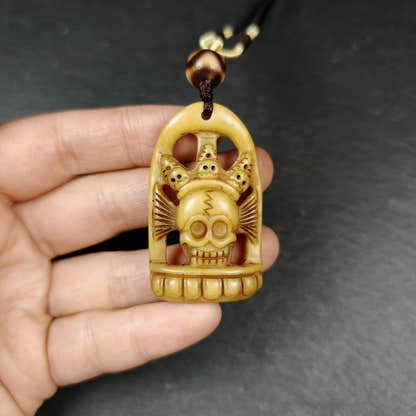 Authentic Citipati Skull Master Pendant Tibetan Yak Bone Amulet 46mm × 27mm