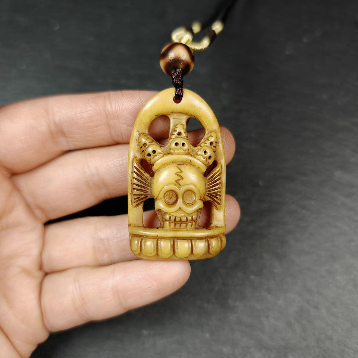 Authentic Citipati Skull Master Pendant Tibetan Yak Bone Amulet 46mm × 27mm