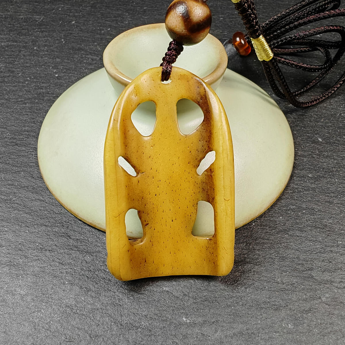 Authentic Citipati Skull Master Pendant Tibetan Yak Bone Amulet 46mm × 27mm