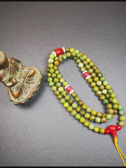 Gandhanra Old 108 Turquoise Beads Mala,Tibetan Prayer Beads for Meditation,Diameter 0.28", Circumference 32 inches