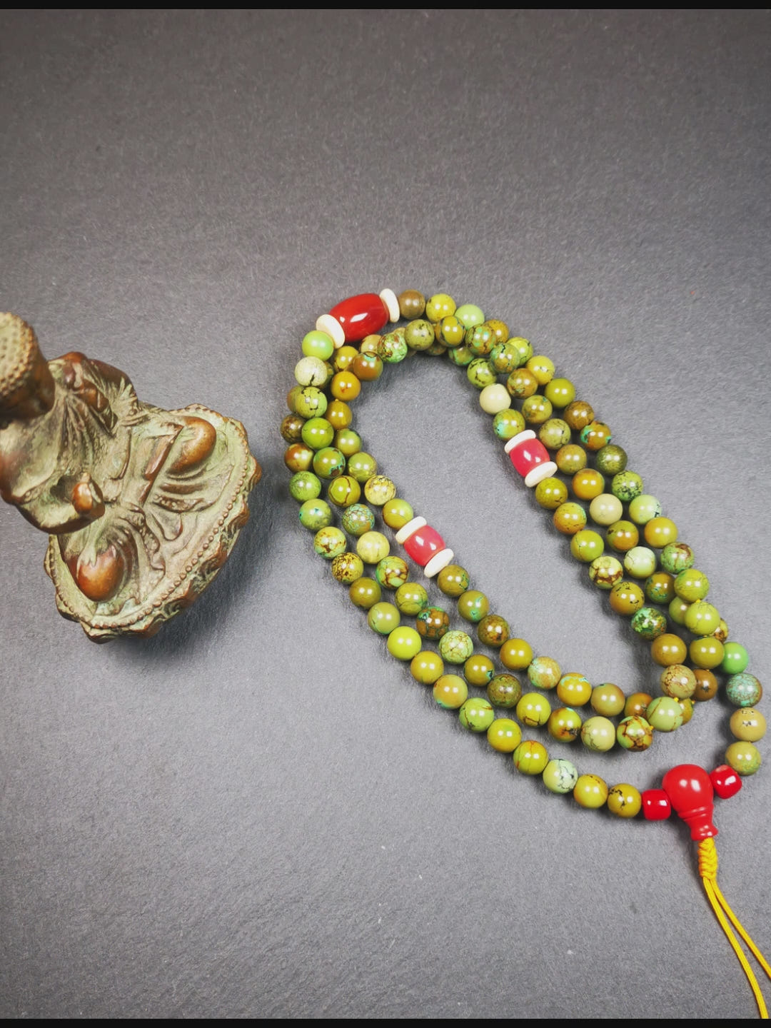 Gandhanra Old 108 Turquoise Beads Mala,Tibetan Prayer Beads for Meditation,Diameter 0.28", Circumference 32 inches
