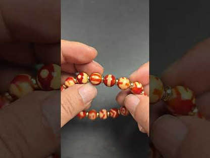 Authentic Tibetan Fire Agate Darlo Dzi Wrist Mala | Assorted Dzi Beads Bracelet