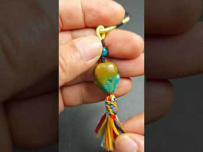 Pendentif en crâne de Citipati en turquoise tibétaine – ancien de plusieurs décennies – 23mm × 18mm