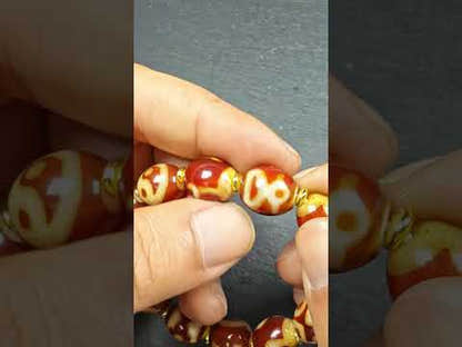 Authentic Tibetan Fire Agate Dzi Beads Wrist Mala - 14× 12mm