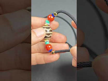 Authentic Dalo Dzi Bead Necklace - Round Wave Dzi | 18*20mm