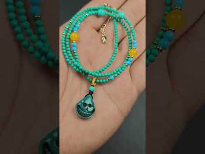 Turquoise Citipati Skull Protective Necklace,23cm Length