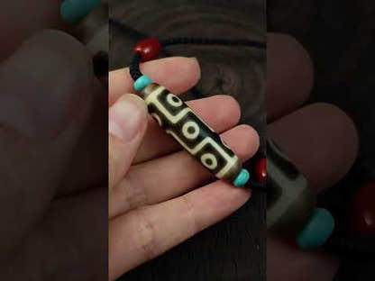Vintage 9 Eyes Dzi Necklace Tibetan Protection Charm for Ultimate & Compassion