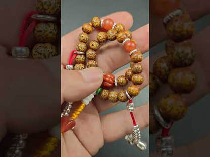 Gandhanra Mala de poignet tibétain authentique - Bracelet de perles de lotus vieillies 7,7 mm - Perles de prière bouddhistes portables pour la méditation