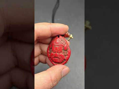 Old Cinnabar Mahakala Amulet with Dzi Bead