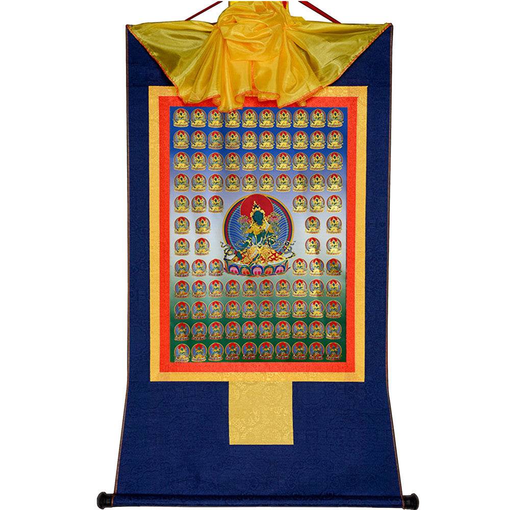 100 Green Tara - Tibetan thangka painting, view 10