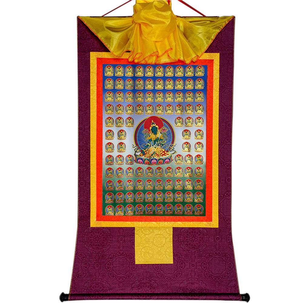 100 Green Tara - Tibetan thangka painting, view 12