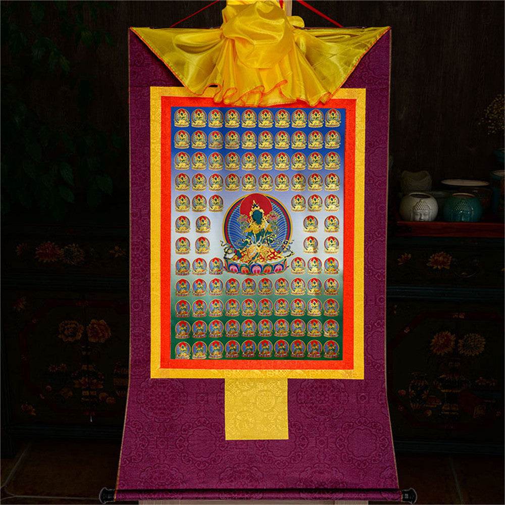100 Green Tara - Tibetan thangka painting, view 13