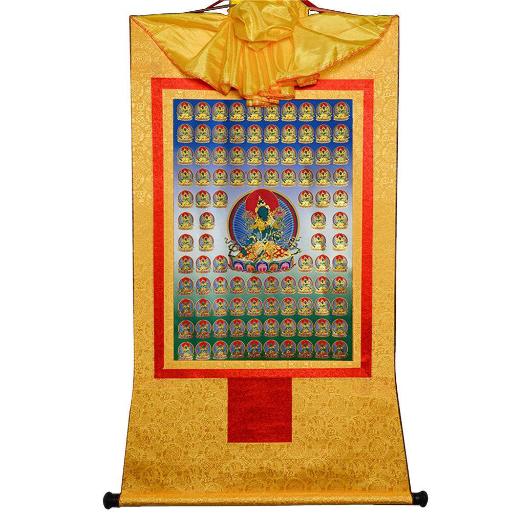 100 Green Tara - Tibetan thangka painting, view 14