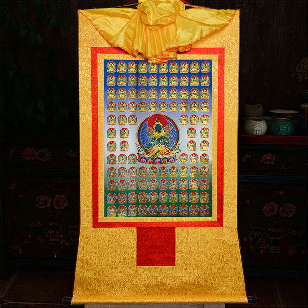 100 Green Tara - Tibetan thangka painting, view 15