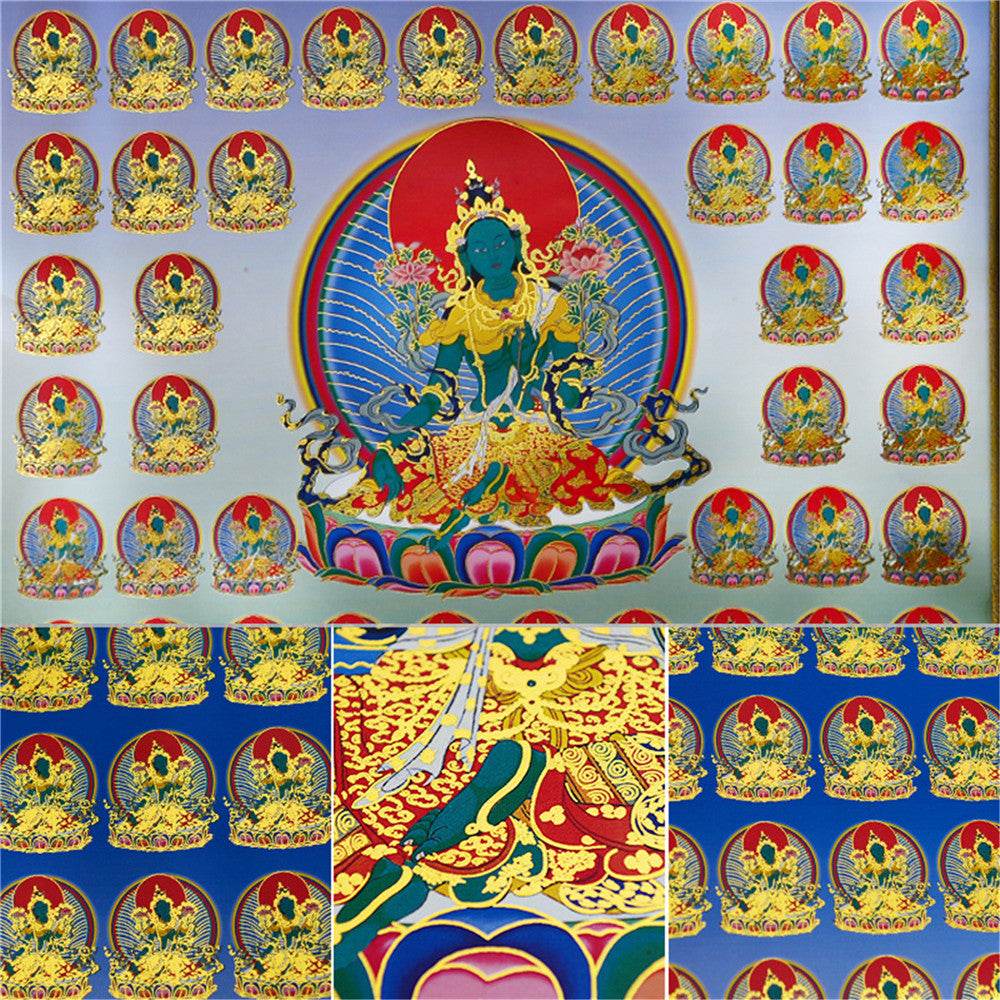 100 Green Tara - Tibetan thangka painting, view 7