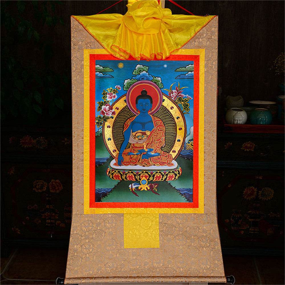 Akshobhya-A Buddha before Bhaisajyaguru Medicine Buddha - Tibetan thangka painting, view 8