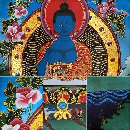 Akshobhya-A Buddha before Bhaisajyaguru Medicine Buddha - Tibetan thangka painting, view 16
