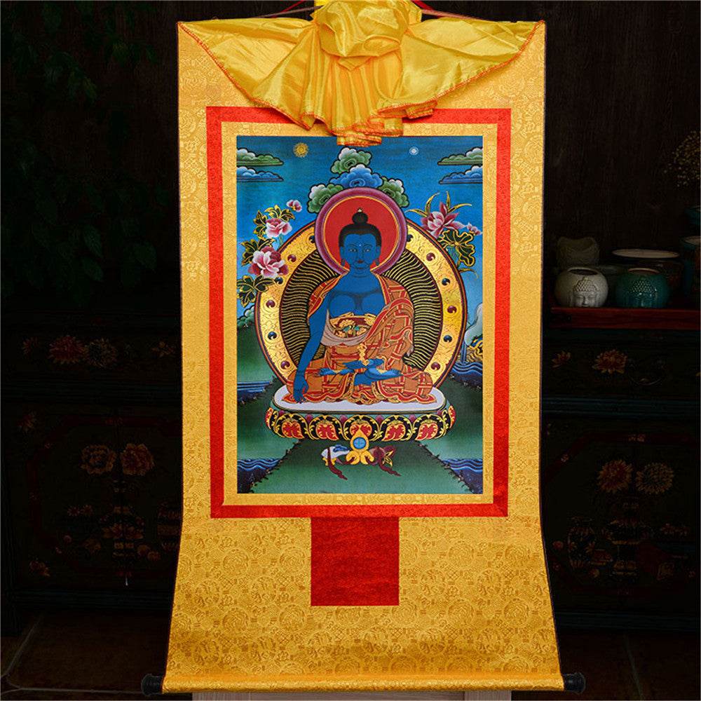 Akshobhya-A Buddha before Bhaisajyaguru Medicine Buddha - Tibetan thangka painting, view 14