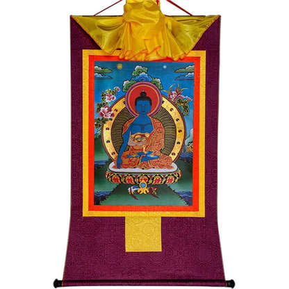Akshobhya-A Buddha before Bhaisajyaguru Medicine Buddha - Tibetan thangka painting, view 11