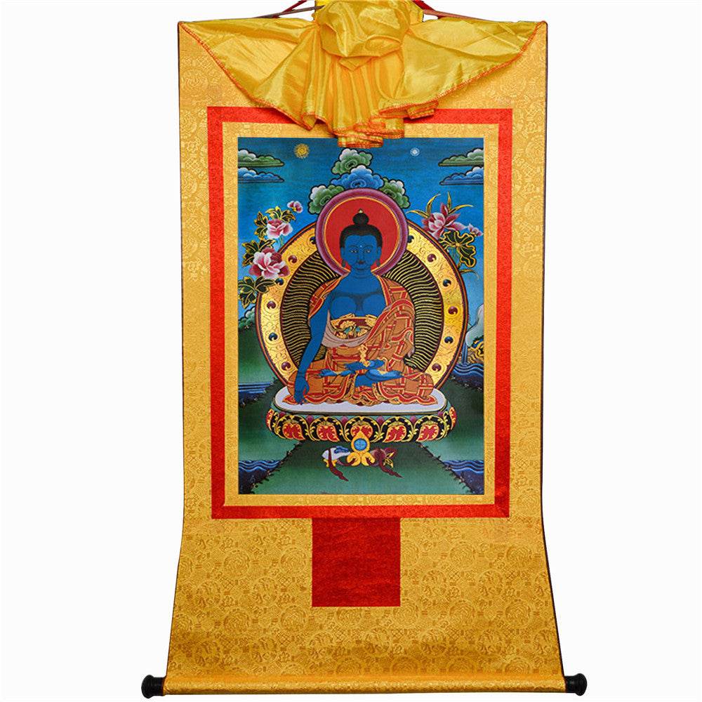 Akshobhya-A Buddha before Bhaisajyaguru Medicine Buddha - Tibetan thangka painting, view 13