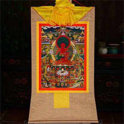 Amidabha Pure Land - Tibetan thangka painting, view 8