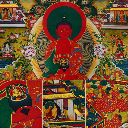 Amidabha Pure Land - Tibetan thangka painting, view 16