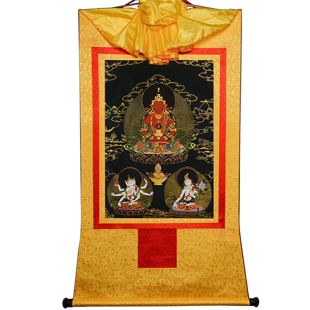 Amitayus-Buddha Of Infinite Life - in Black Type - Tibetan thangka painting, view 14