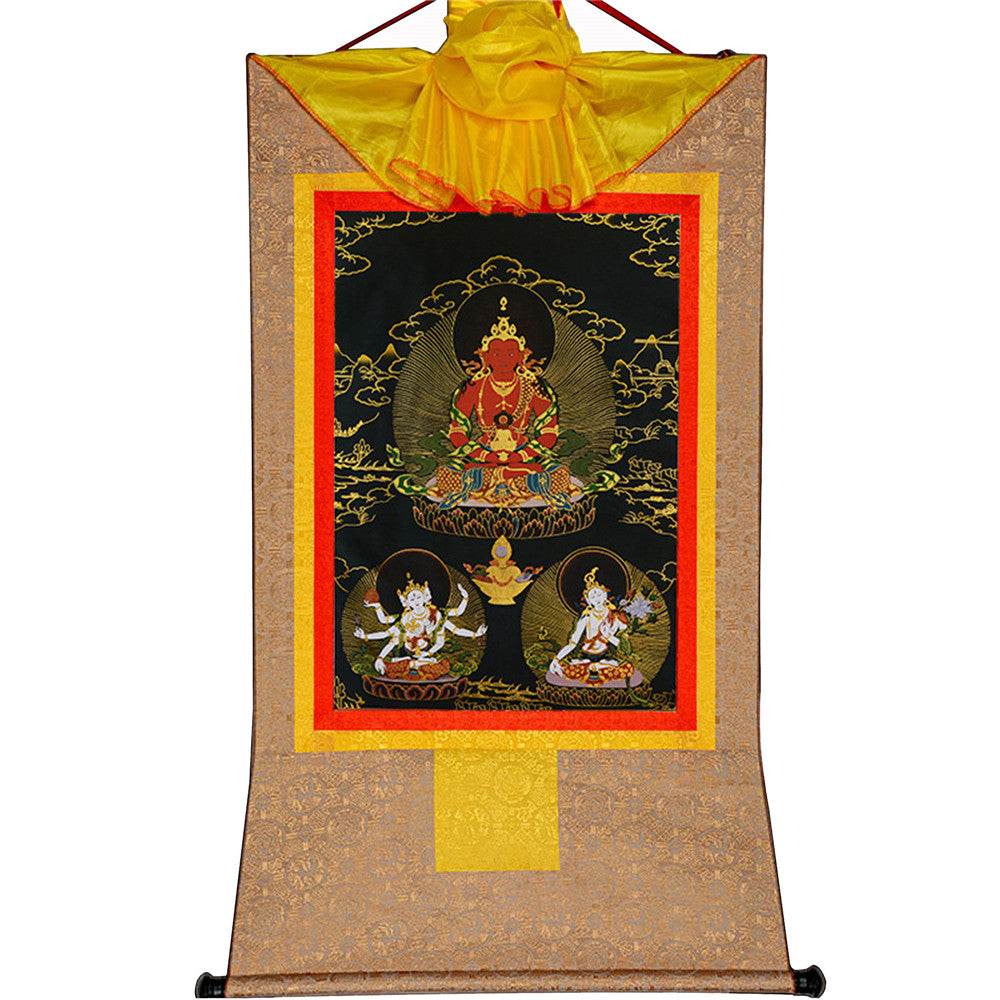 Amitayus-Buddha Of Infinite Life - in Black Type - Tibetan thangka painting, view 7