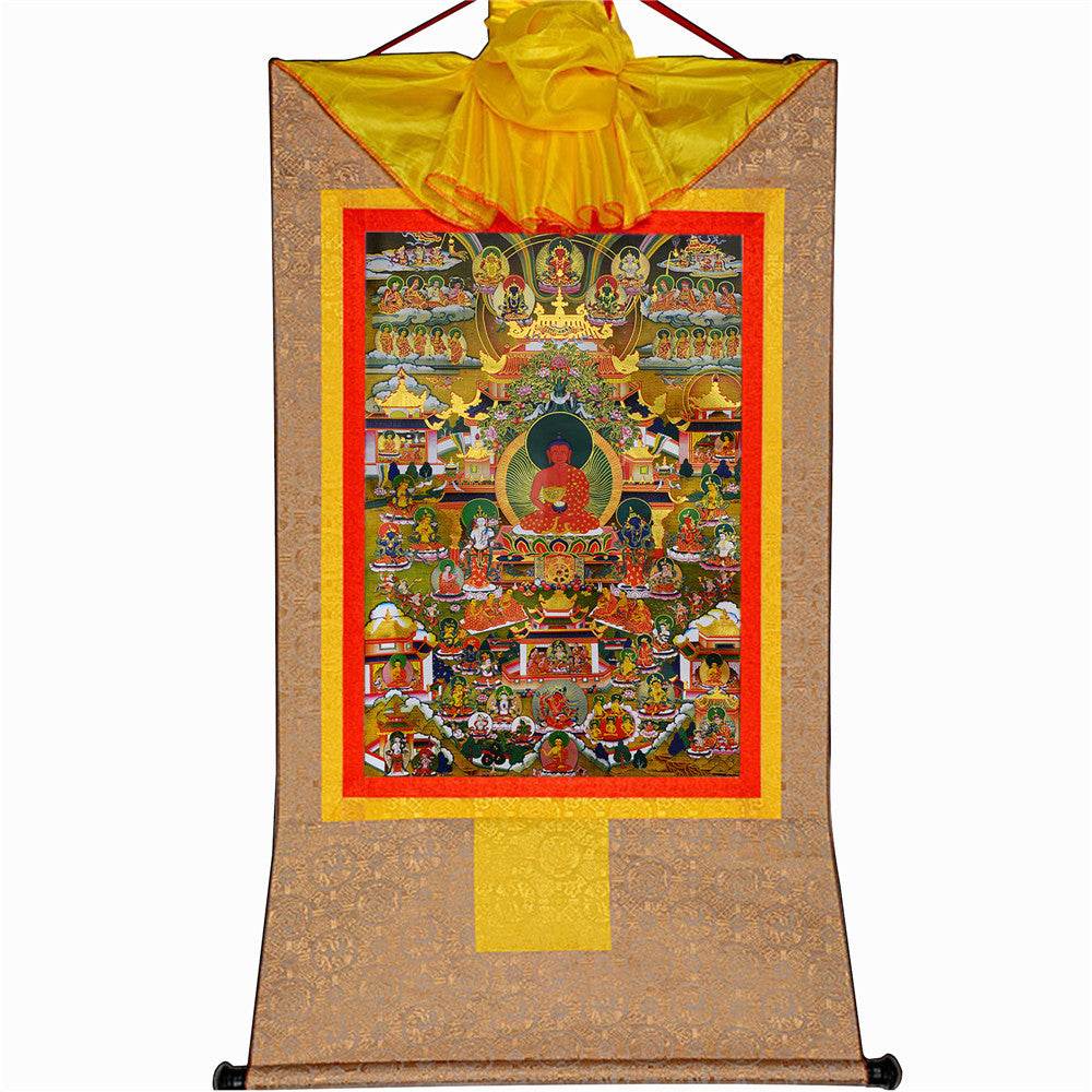 Elysium of Buddhism,Sukhavati - Tibetan thangka painting, view 9