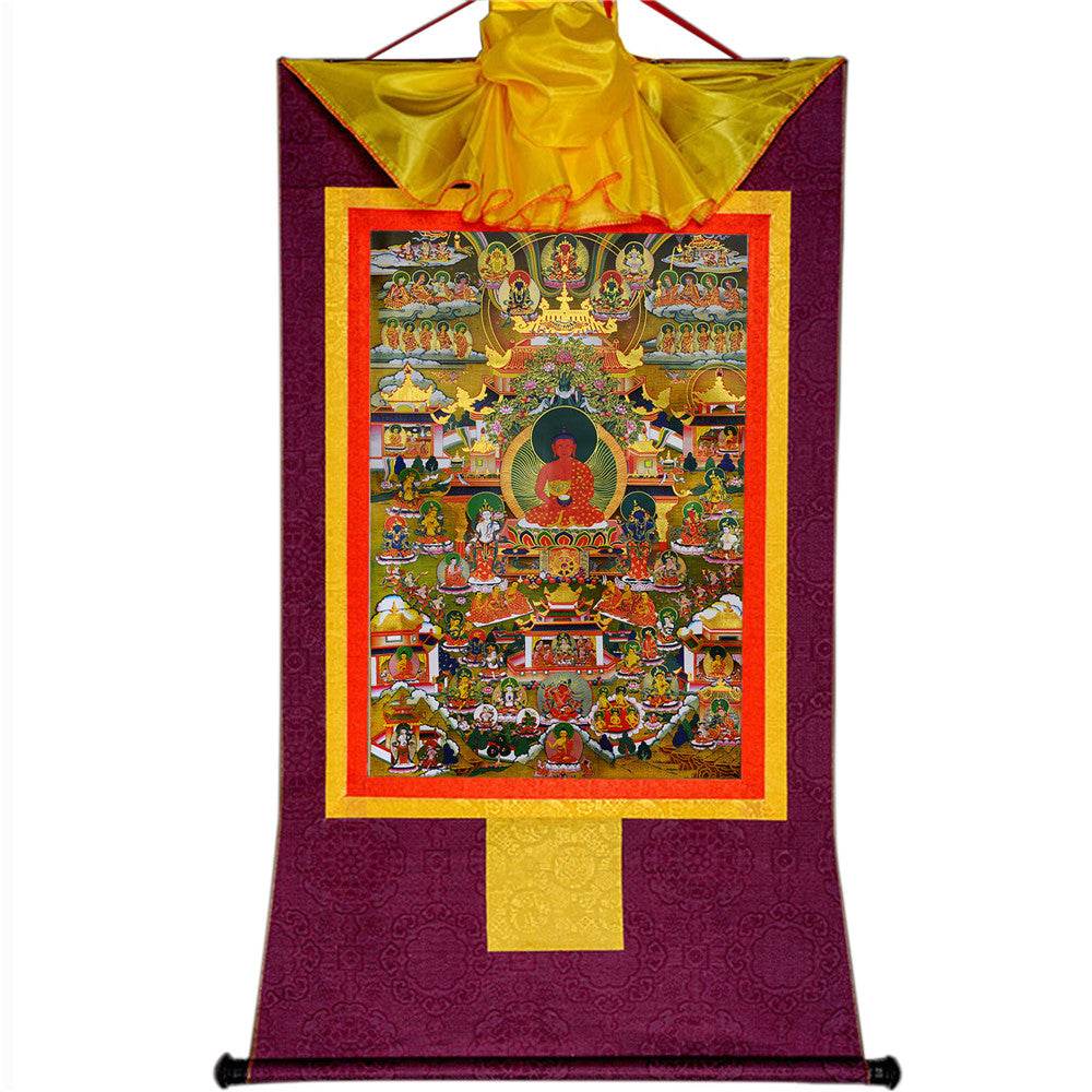 Elysium of Buddhism,Sukhavati - Tibetan thangka painting, view 13