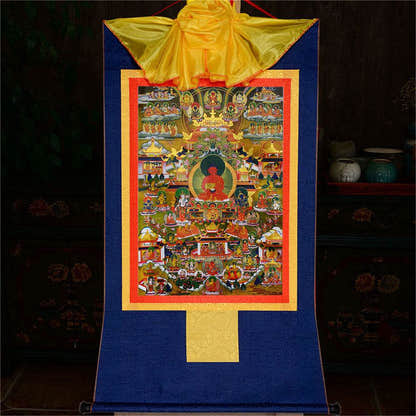 Elysium of Buddhism,Sukhavati - Tibetan thangka painting, view 12