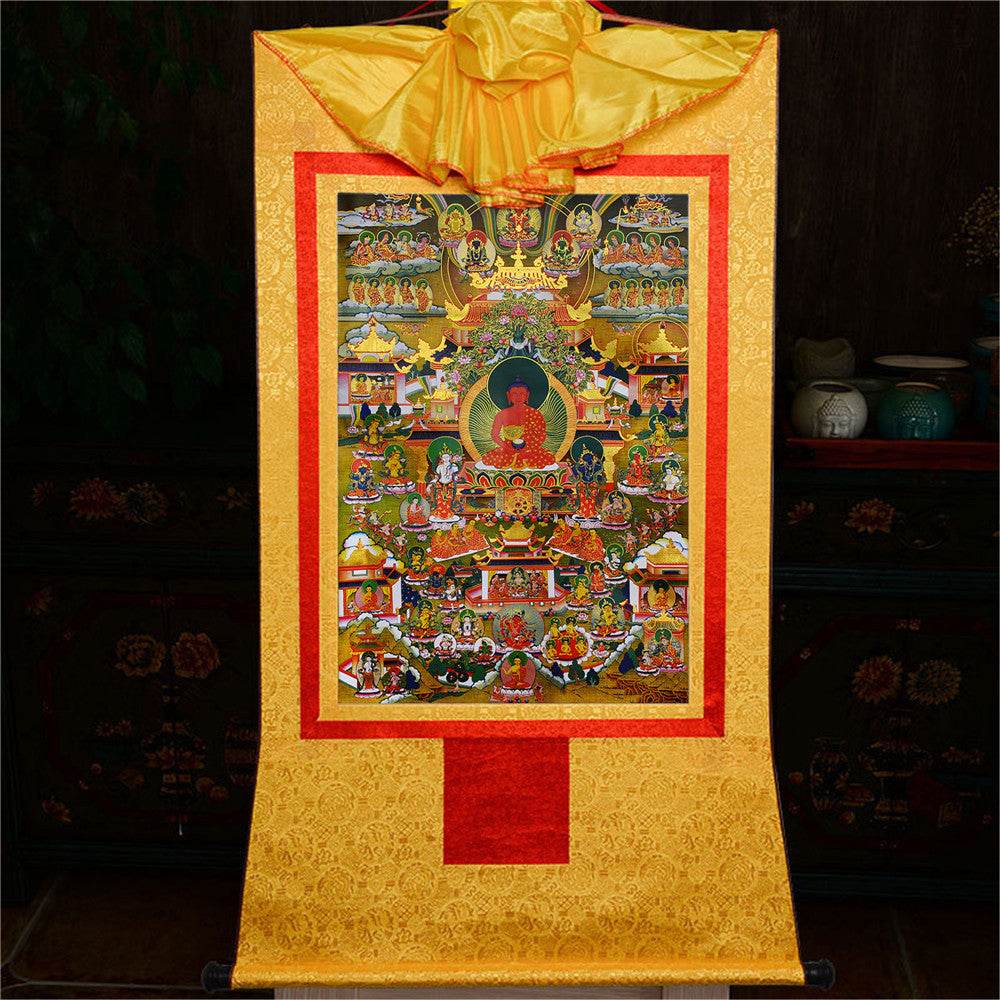 Elysium of Buddhism,Sukhavati - Tibetan thangka painting, view 16