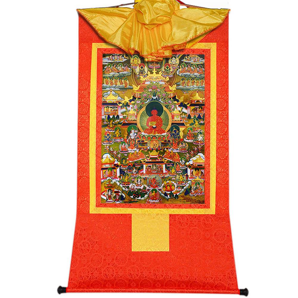 Elysium of Buddhism,Sukhavati - Tibetan thangka painting, view 17