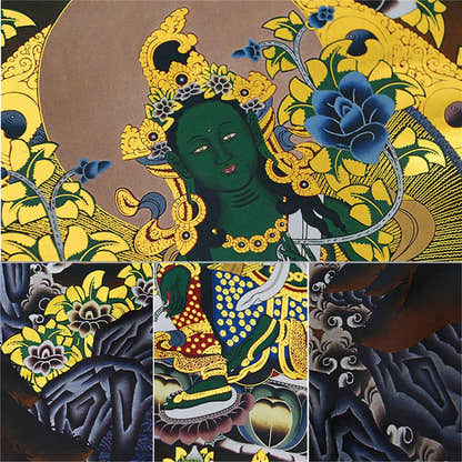 Green Tara - in Black Style - Tibetan thangka painting, view 13