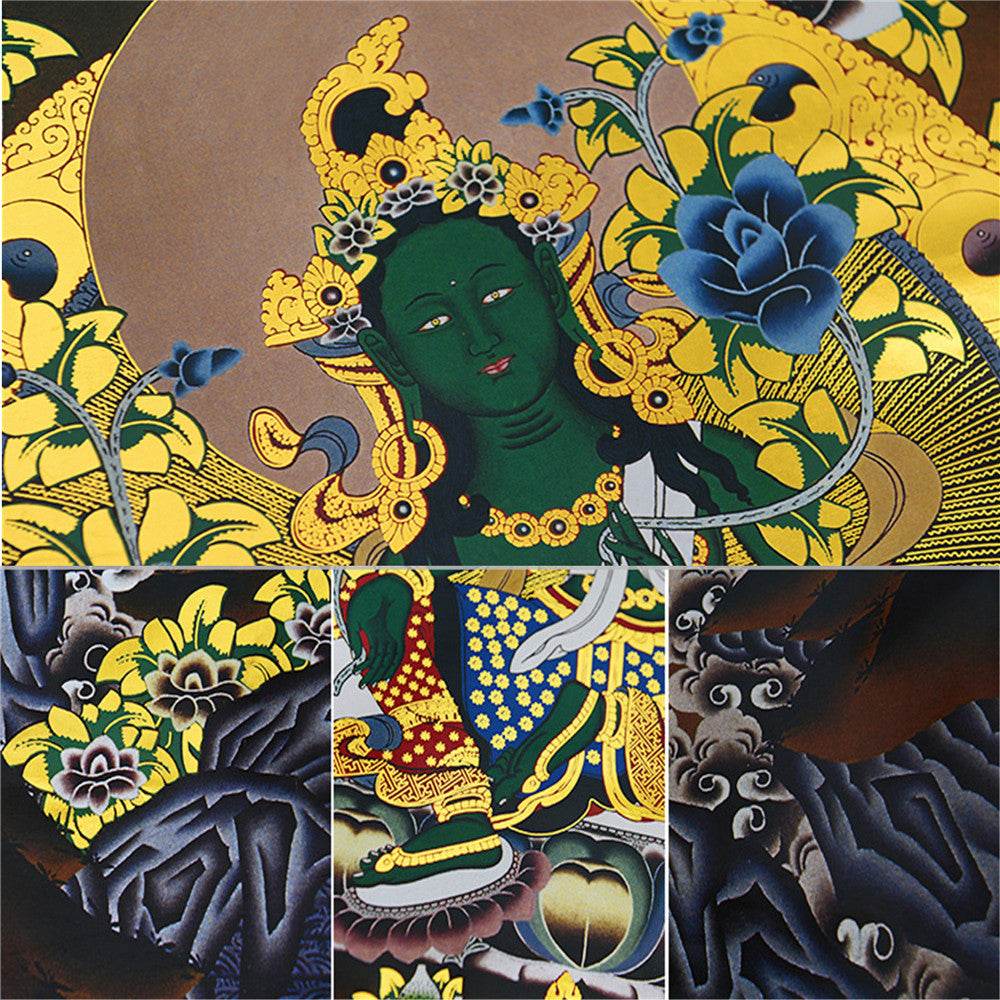 Green Tara - in Black Style - Tibetan thangka painting, view 13