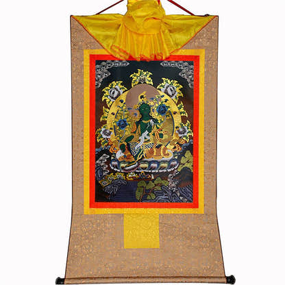 Green Tara - in Black Style - Tibetan thangka painting, view 8