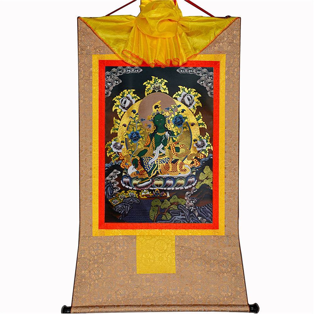Green Tara - in Black Style - Tibetan thangka painting, view 8