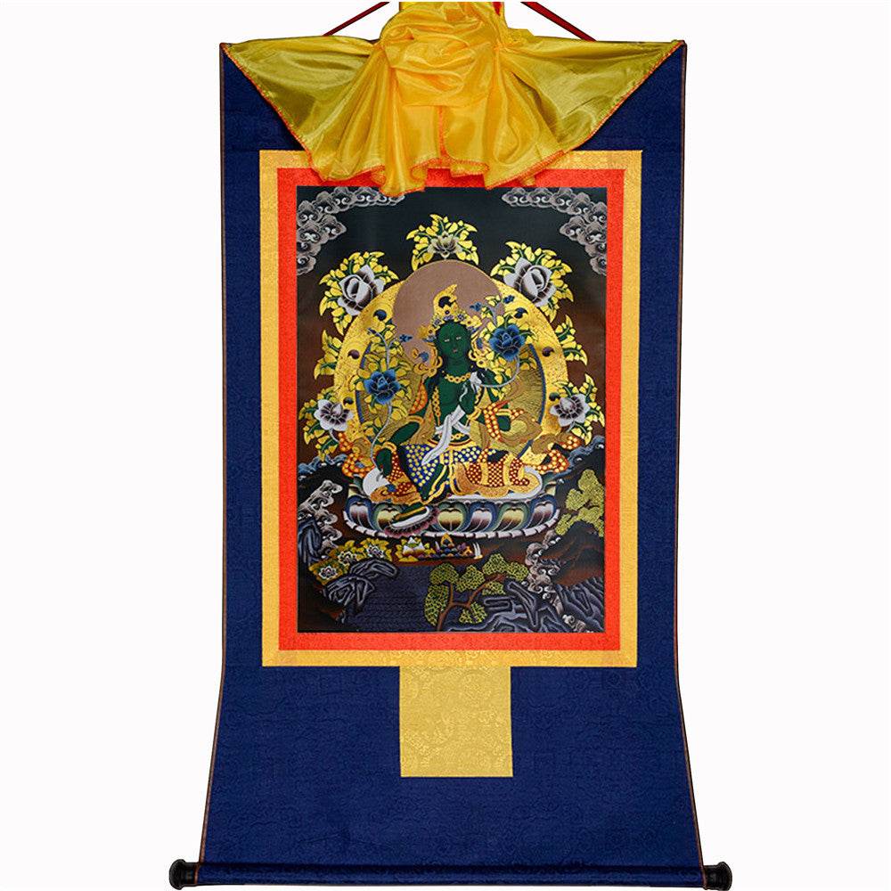 Green Tara - in Black Style - Tibetan thangka painting, view 10