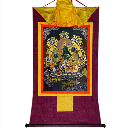 Green Tara - in Black Style - Tibetan thangka painting, view 12