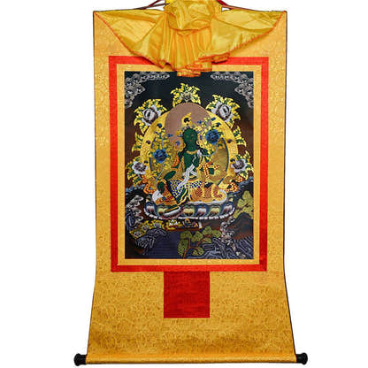 Green Tara - in Black Style - Tibetan thangka painting, view 15
