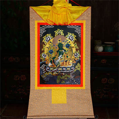 Green Tara - in Black Style - Tibetan thangka painting, view 9