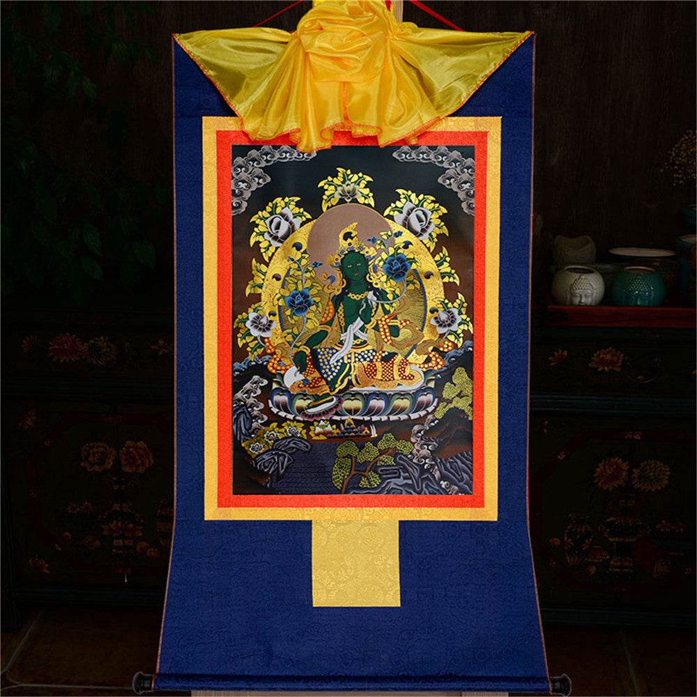 Green Tara - in Black Style - Tibetan thangka painting, view 11