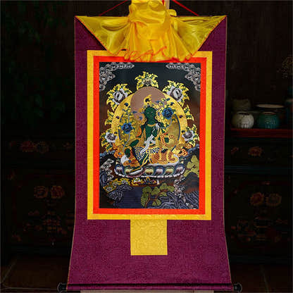 Green Tara - in Black Style - Tibetan thangka painting, view 14