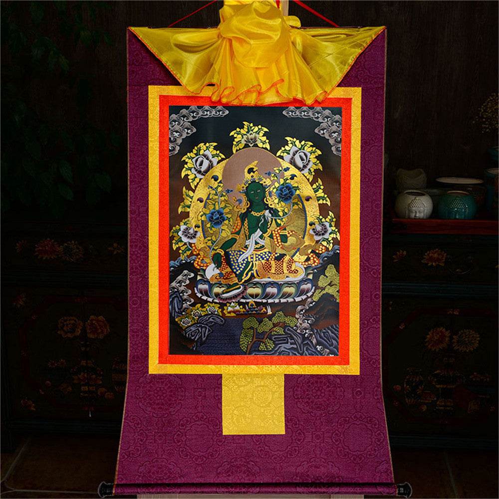 Green Tara - in Black Style - Tibetan thangka painting, view 14