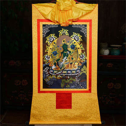 Green Tara - in Black Style - Tibetan thangka painting, view 17
